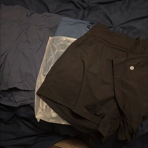 HALARA Athletic Shorts Women’s XL, 5” inseam, 3 Pairs, 2 shades of blue, 1 black